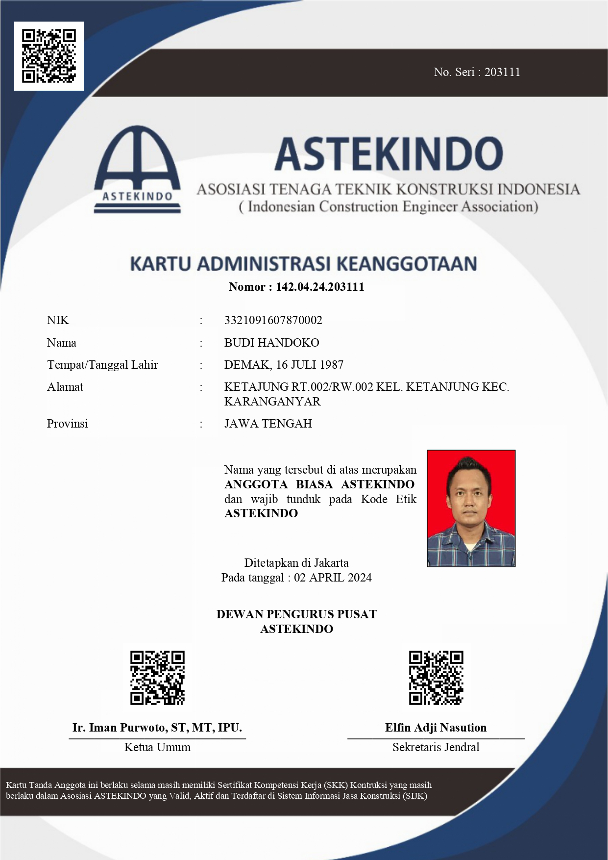 Pratinjau tersensor kartu keanggotaan ASTEKINDO